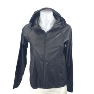 Uniqlo Womens Black Long Sleeve Zip Hooded Rain Parka Windbreaker Coat Jacket XS